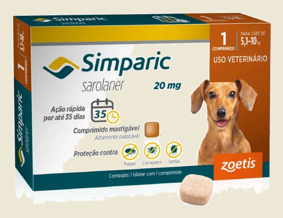 Antipulgas Para Cães Simparic 20mg De 5,1-10kg 1 Comprimido