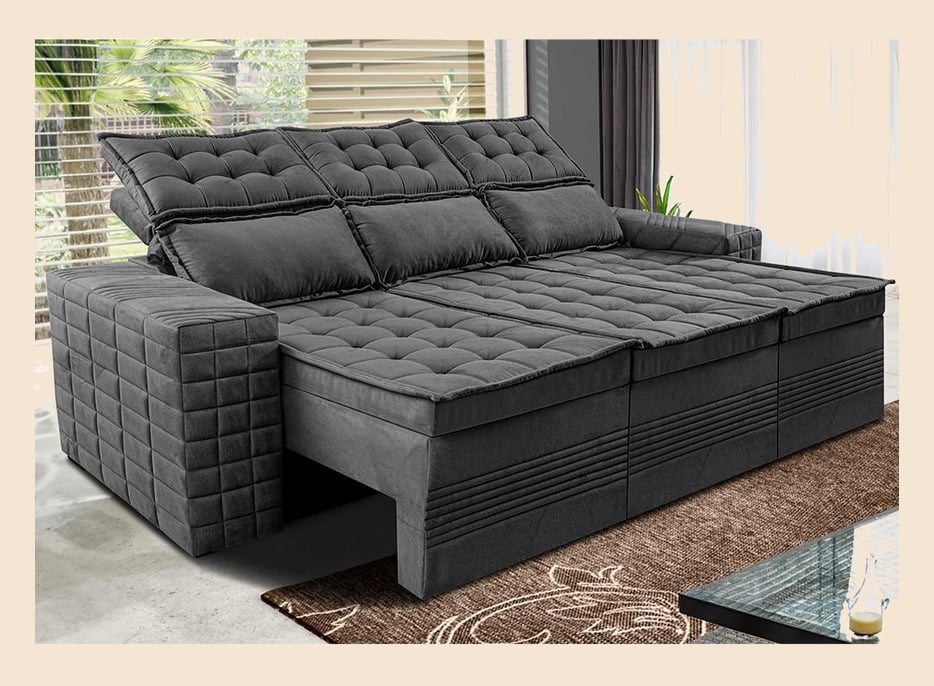 Sofá 3 Lugares Retrátil e Reclinável Cama inBox Senses 2,00m Velusoft Cinza