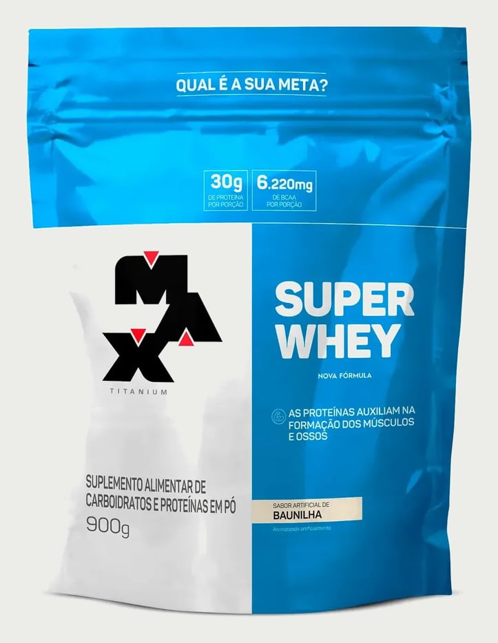 Super Whey Protein Refil 900g Max Titanium Sabor Baunilha