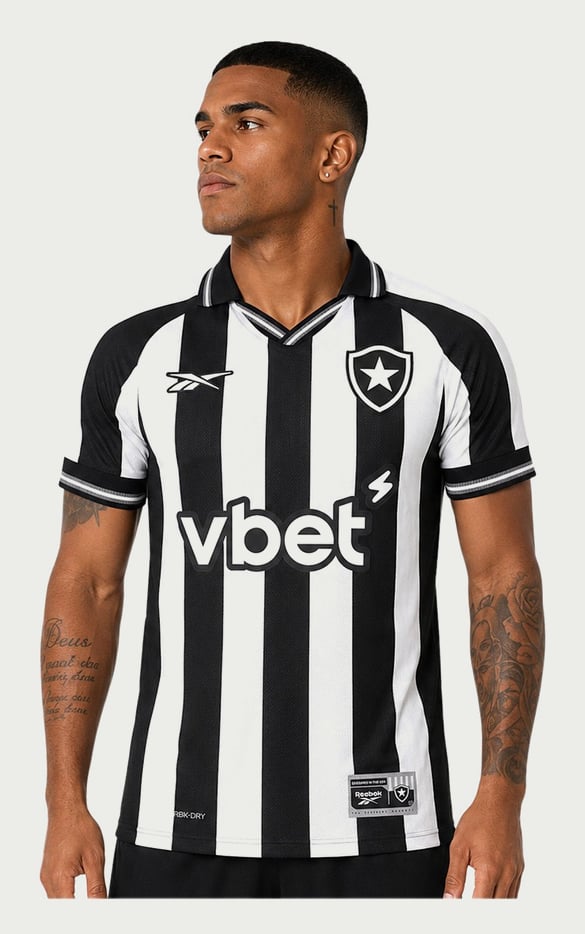 Camisa Botafogo I 2526 Sn Torcedor Reebok Masculina Branco preto