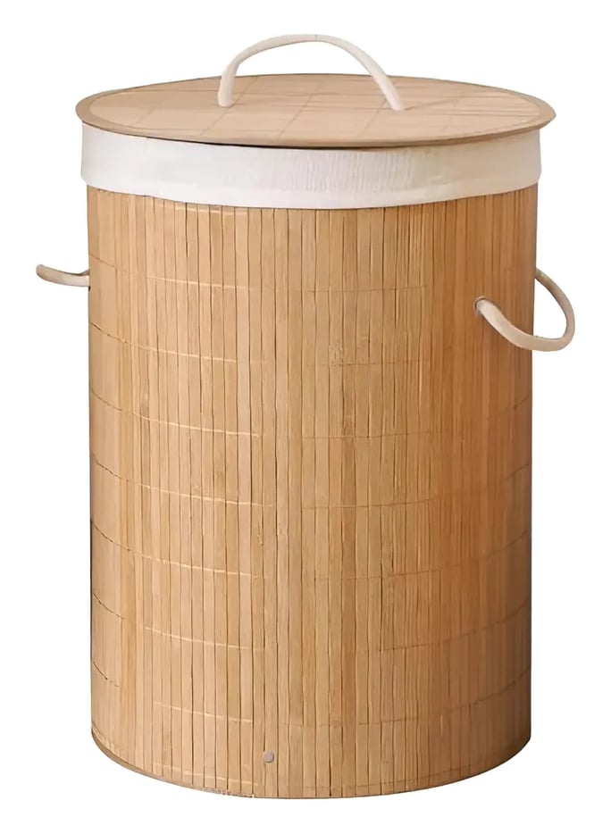 Cesto Bambu Ecológico Roupas Banheiro Lavanderia Multiuso Bege Redondo