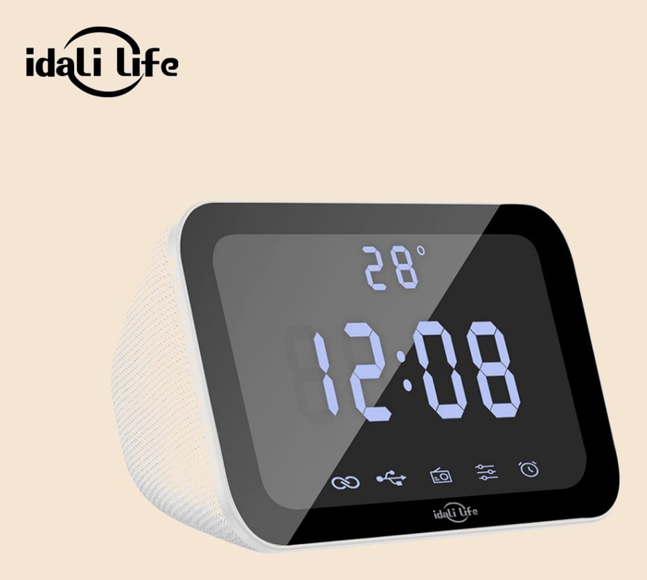 Caixa de Som Bluetooth IDALI LIFE 15W Relógio Digital Despertador LED Temperatura USB