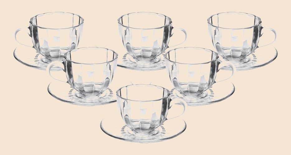 Conjunto de 6 Xícaras de Café Wolff Pétala Vidro com Pires 100ml para Cozinha Mesa Posta Decoração Sala Presente Prático