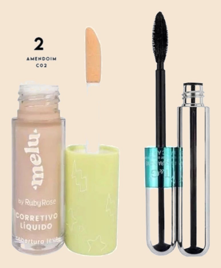 Corretivo Líquido Cobertura Leve Melu Ruby Rose 5ml Maquiagem + Máscara para cílios T&G Tango RÍMEL