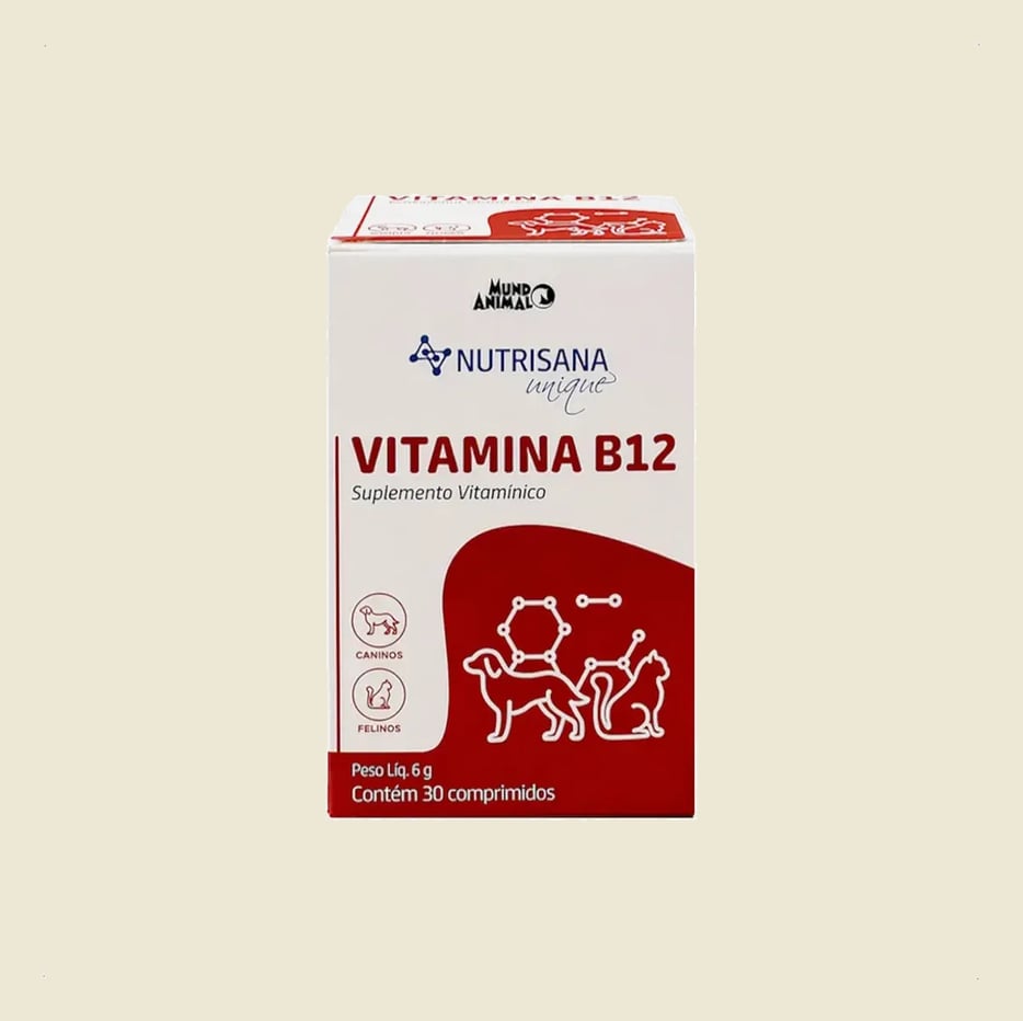 Vitamina B12 Com 30 Comprimidos Cães e Gatos Mundo Animal Suplemento Vitamínico Pet Energia Apetite e Recuperação