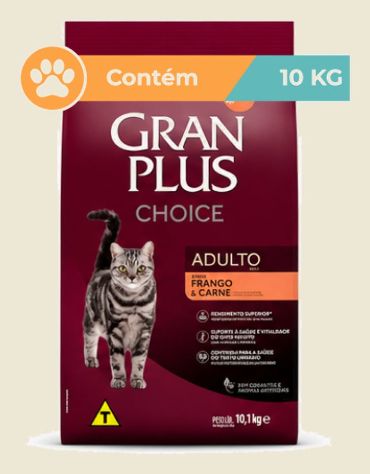 Ração Gran Plus Choice Frango Carne Gatos Adultos 10,1kg