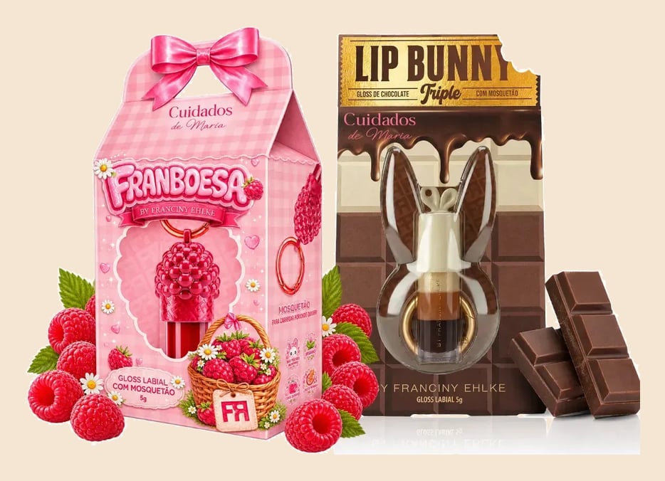 Kit Gloss Hidratante Labial Franboesa + Gloss Labial Lip Bunny Triple Chocolate - Fran By Franciny Ehlke - Cuidados de maria