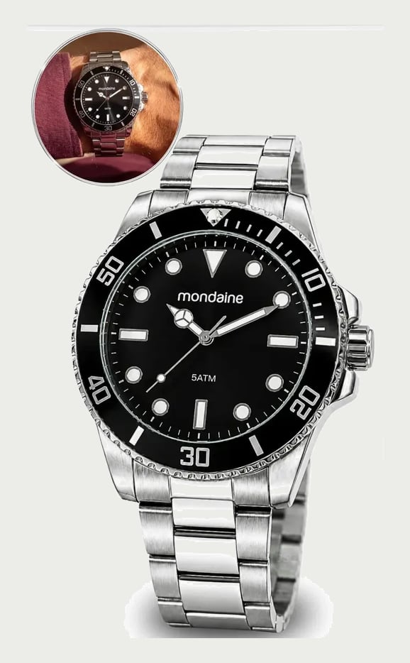 Relógio Prata Masculino Mondiane 32549g0mvne1 Cor da correia Prateado Cor do fundo Preto