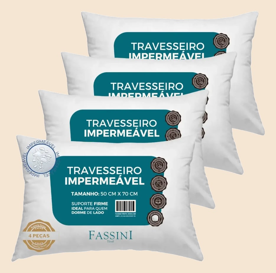 4 Travesseiros Antialérgico Impermeável 50x70 Super Macio Branco