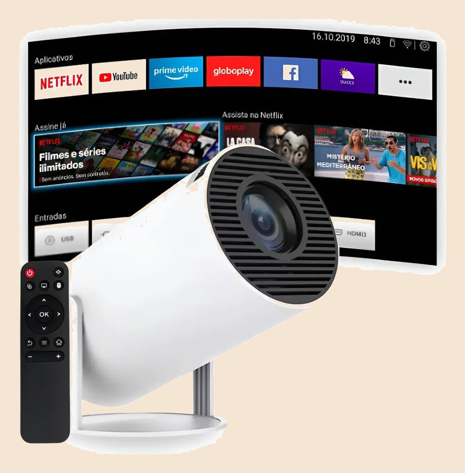 Projetor Portátil 4k Hd Android 11.0 Smart Wifi 5g Bluetooth Branco 127/220v