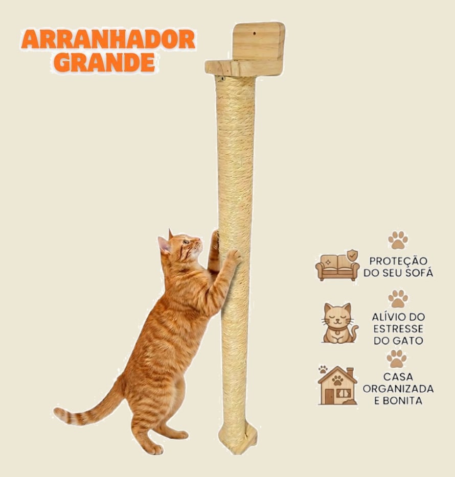 Arranhador Grande Parede (107 cm) Gatos Vertical Sisal Poste Brinquedo Pet Para Casa Felino