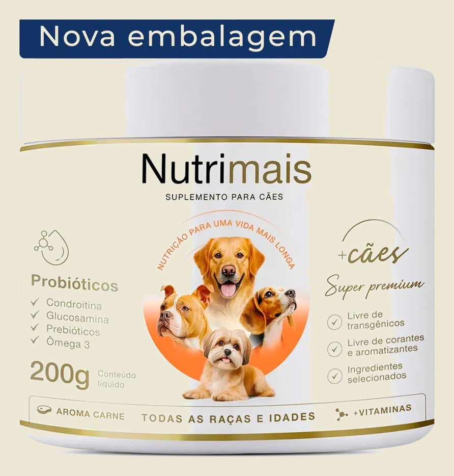 Suplemento Cães Pele Sensível Queda de Pelos Pele e Derme Nutrimais Probióticos 200g