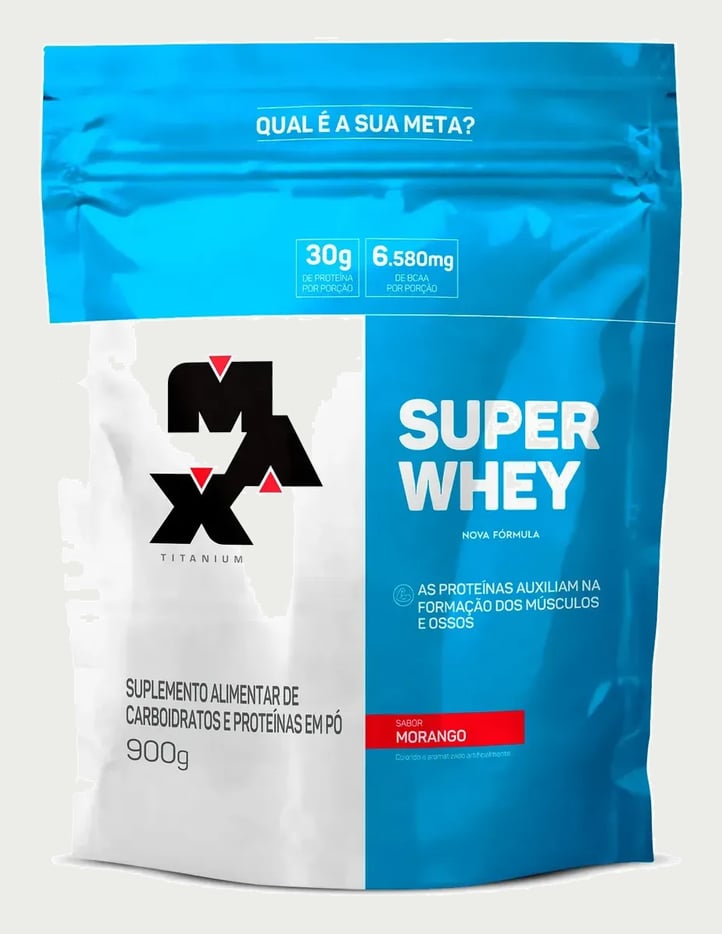Super Whey Protein Refil 900g Max Titanium Sabor Morango