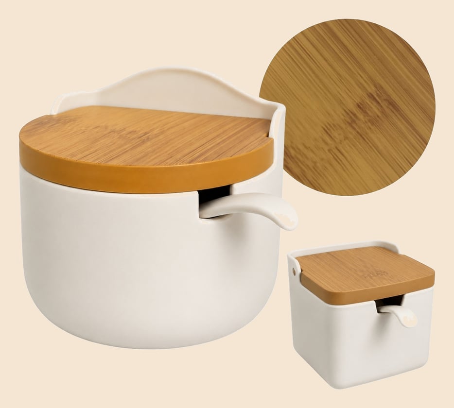 Porta Temperos Saleiro Premium em Plástico Resistente Visual Cerâmica com Colher Inclusa
