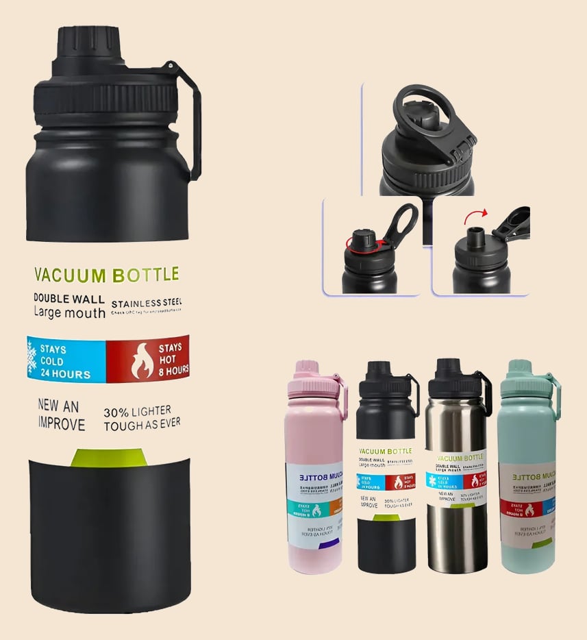 800mlgarrafa Térmica Água Squeeze Inox Academiaquente E Frio Preto
