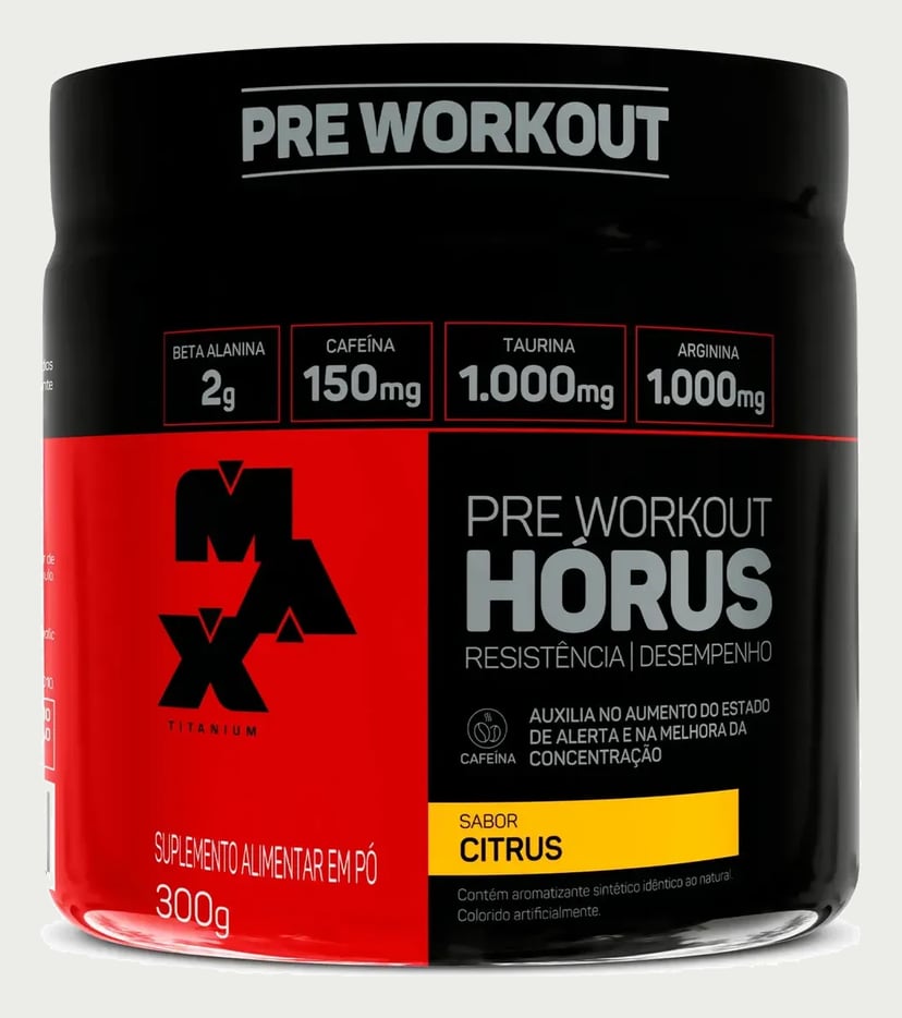 Pré Treino 300g Hórus Max Titanium Citrus Energia e Foco