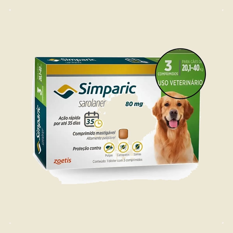 Antipulgas Para Cães Simparic 80mg 20 A 40kg 3 Comprimidos Bege