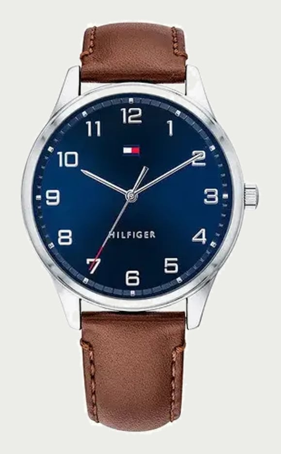 Relógio Tommy Hilfiger 1791659 Cor de malha original: cor de moldura marrom, cor de fundo prateada, cor de fundo azul