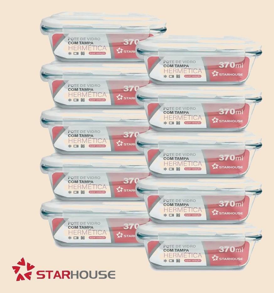 Kit 10 Potes Vidro 370ml Hermético Marmita Forno Refratário Star House