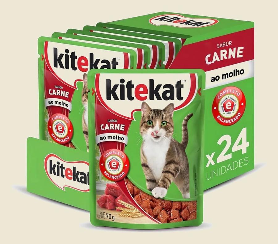 24 unidades Ração Kitekat Carne Adulto 70g