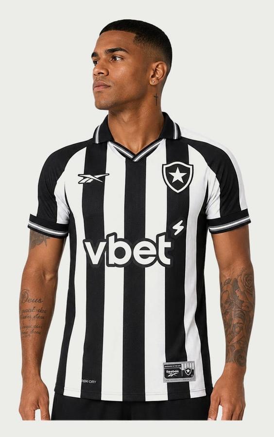 Camisa Botafogo I 2526 Sn Torcedor Reebok Masculina Branco preto