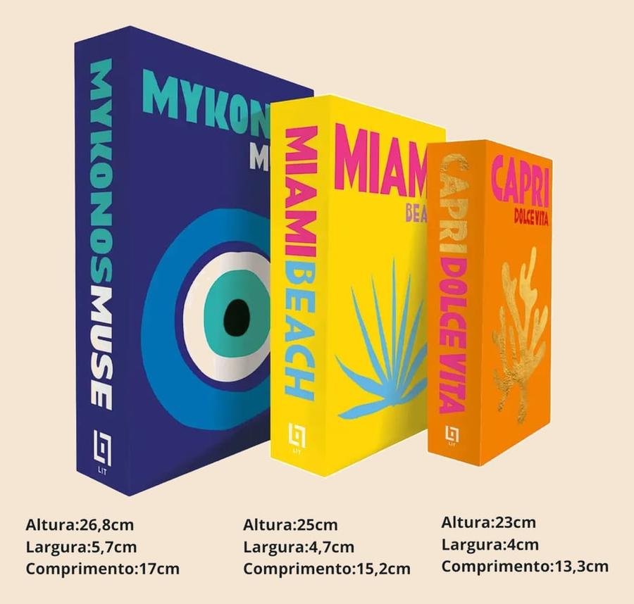 Caixa Organizadora Decorativa Litoarte Kit com 3 Livros Coloridos Exotéricos