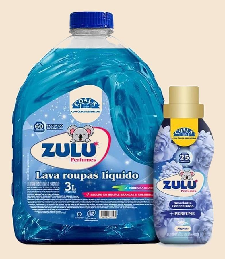 Kit Zulu Perfumes/Coala 1 Lava Roupas Liquido 3L + 1 Amaciante concentrado 500ml - Algodão