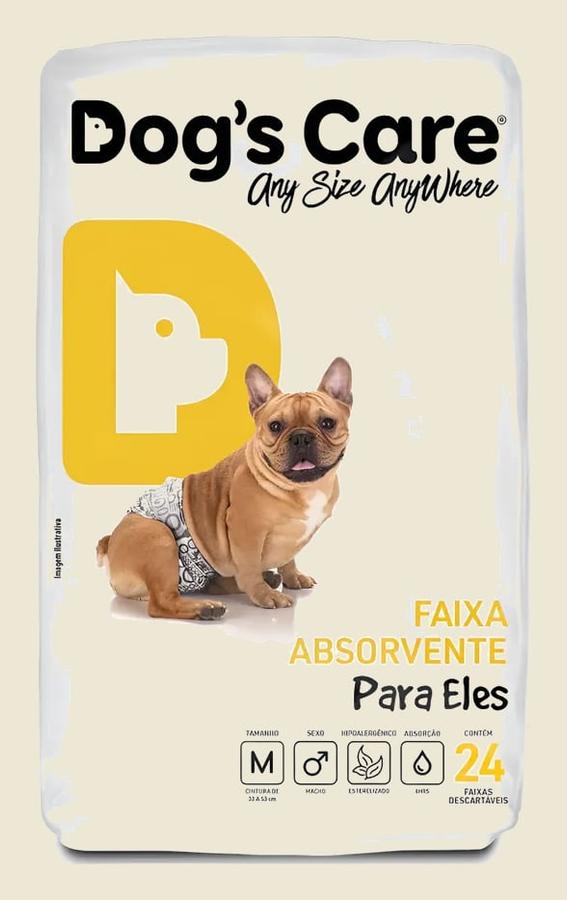 Fralda Descartável Higiênica P/ Cães Macho Dog's Care M 24 Un Faixa absorvente Para Eles