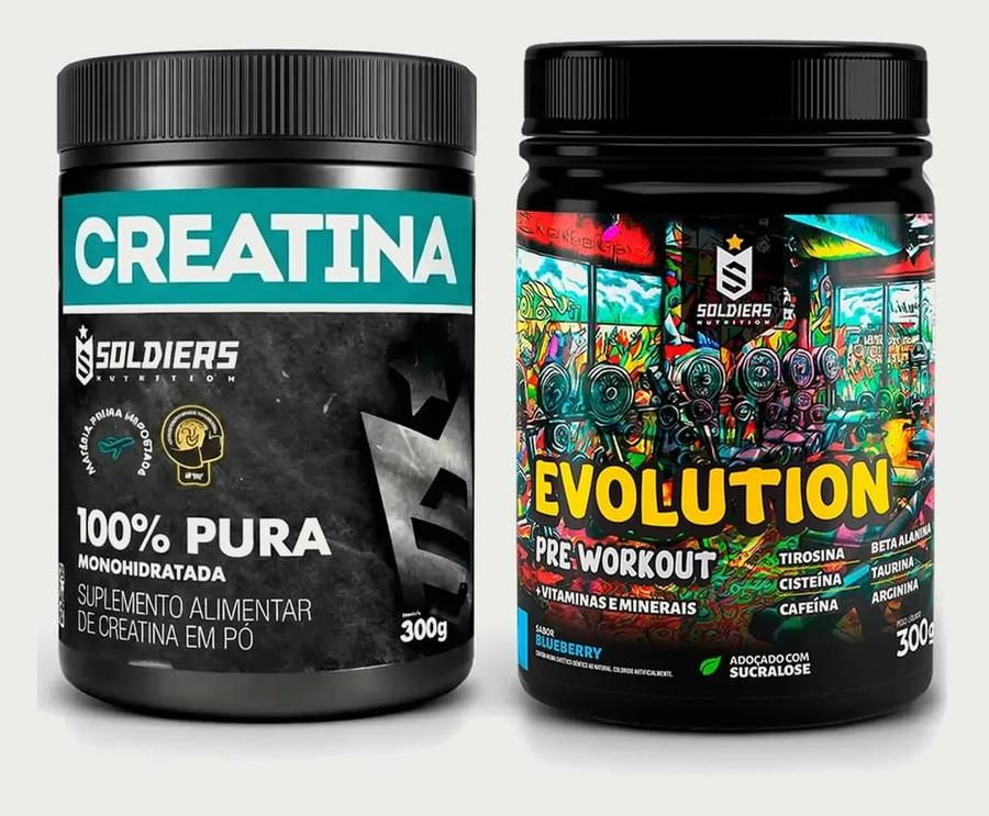 Creatina 300g + Pré-treino Blueberry Evolution 300g - Soldiers Nutrition