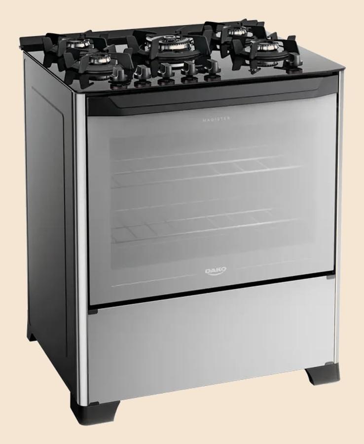 Fogão 5 Bocas Dako Magister Style Com Frente Espelhada Mesa de Vidro e Tripla Chama Bivolt