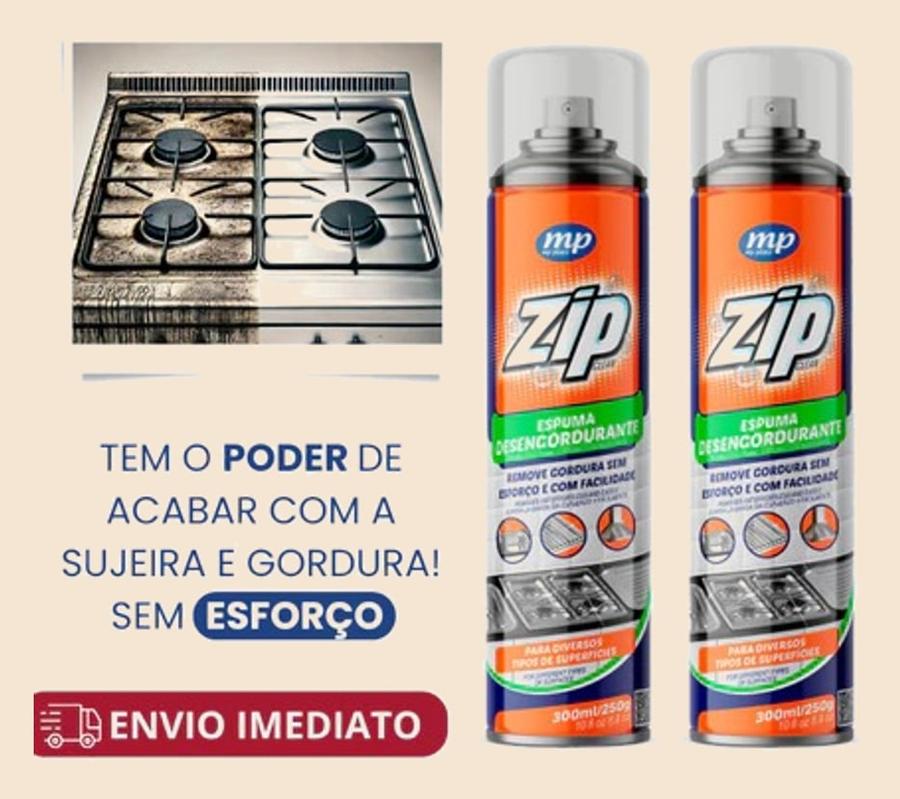 Espuma Desengordurante Spray Limpeza de Cozinha, Fogão e Gordura Pesada Zip Clean 300ml