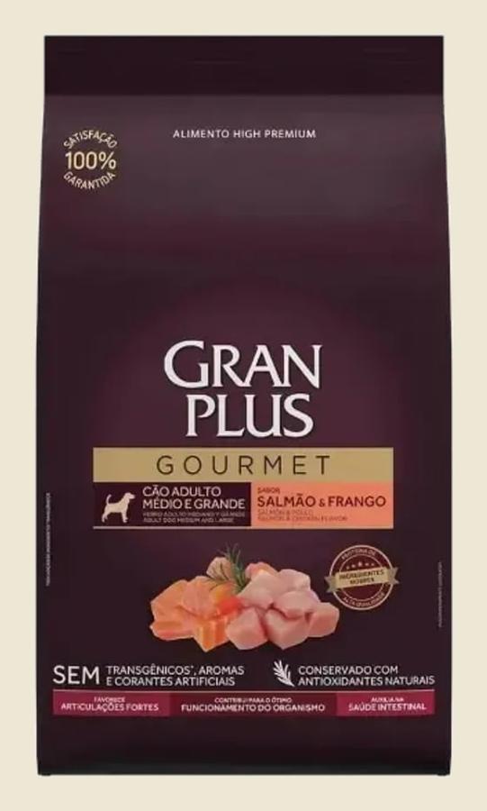 Ração Seca Gran Plus Gourmet Cães Adultos Médios Grandes Salmão Frango 10,1 kg
