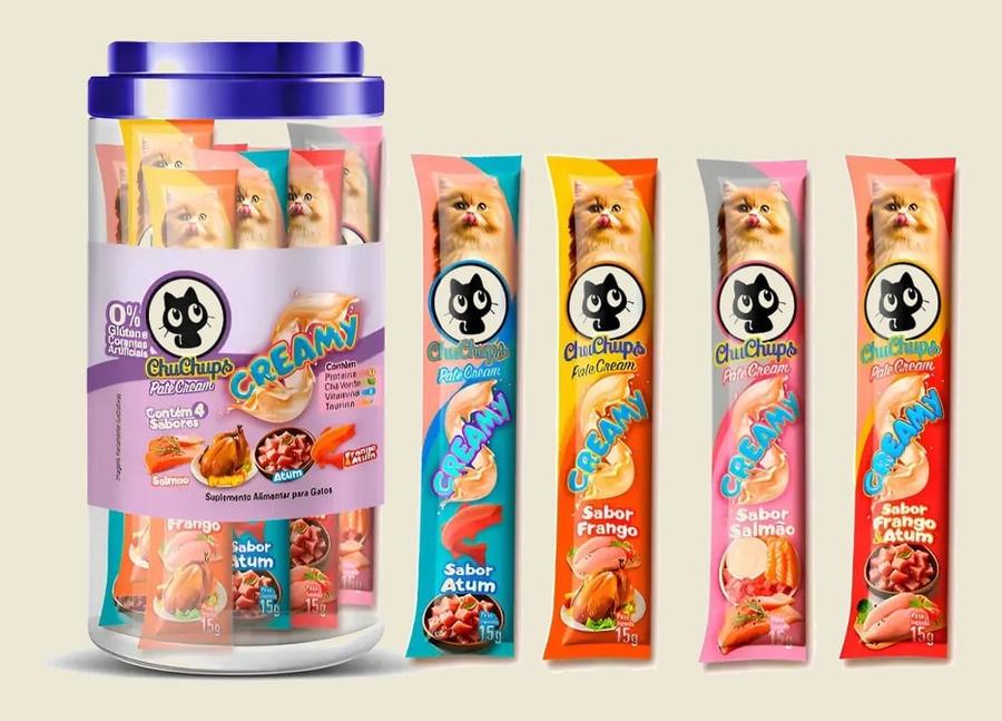Petisco Gatos Chuchups Cream Pote Sortido Com 24 Sachês