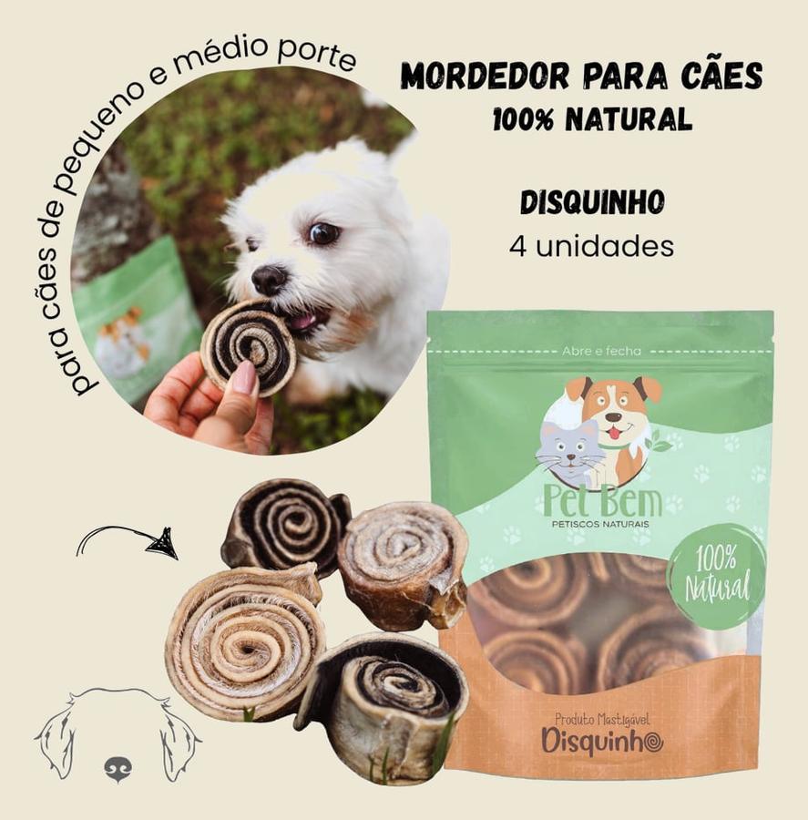 Disquinho Pele Bovina Mordedor Natural para Cães 4 unid - Pet Bem