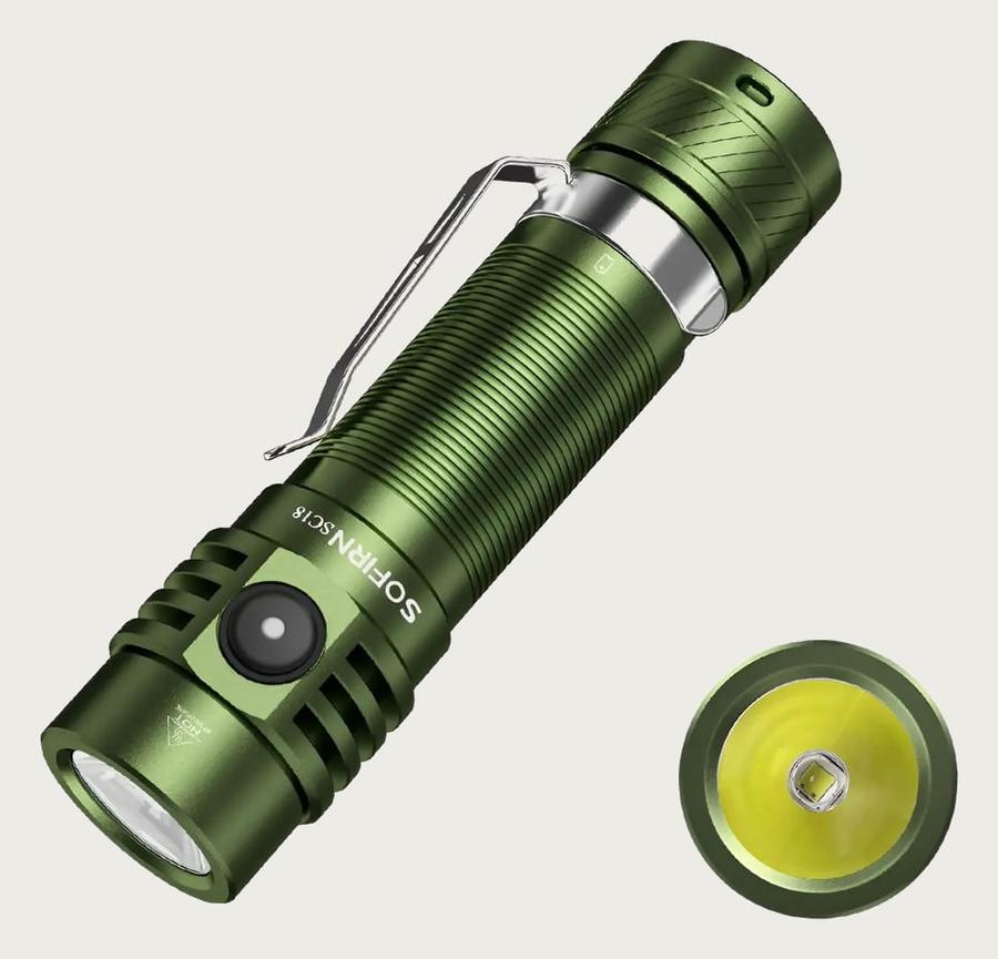 Lanterna Sofirn Sc18, 1800 Lm, Edc, recarregável, lanterna 186, luz verde 6000-6500k