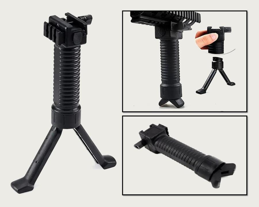 Front Grip 2em1 Bipé Retrátil Tático Punhal Rifl De Airsoft Preto