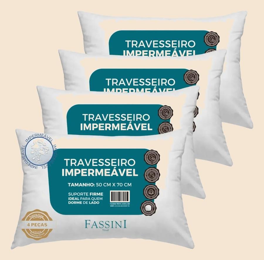 4 Travesseiros Antialérgico Impermeável 50x70 Super Macio Branco