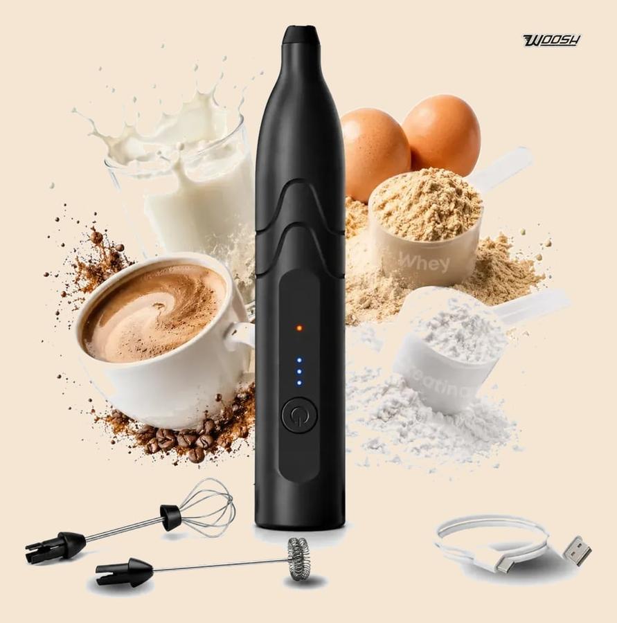 Mixer Elétrico Portátil 2 em 1 Recarregável Potente Misturador de Bebidas e Ovos 3 Velocidades Usb Batedor e Fue Fouet