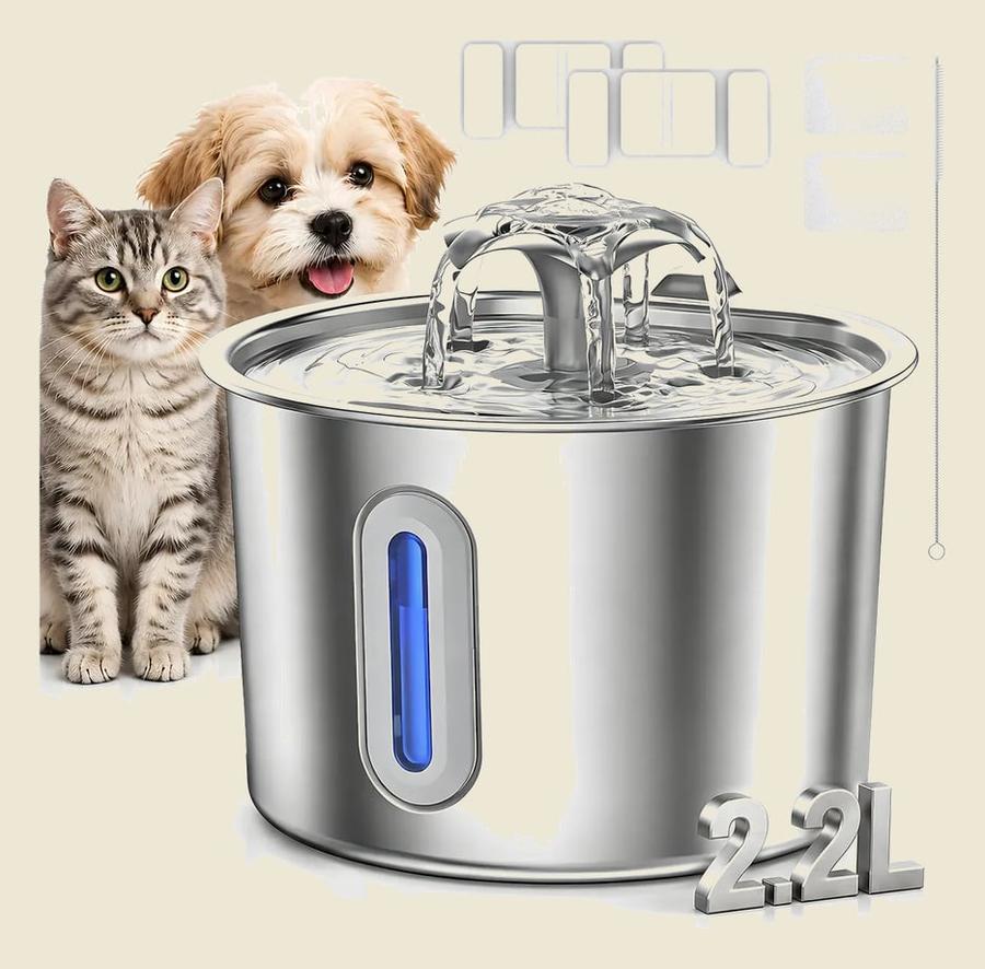 Bebedouro Automático Inox 2,2l Com Filtro Para Gatos E Cães 127/220v Prata