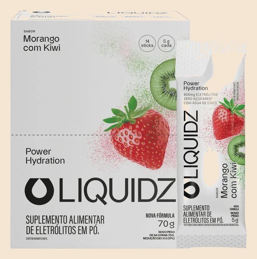 Liquidz® Eletrólitos Zero Açúcar Morango Com Kiwi 14 Sachês