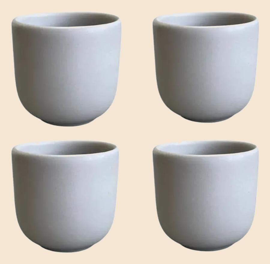 Mini Copo Cinza Em Cerâmica Para Café E Caldo 160ml 4 Peças