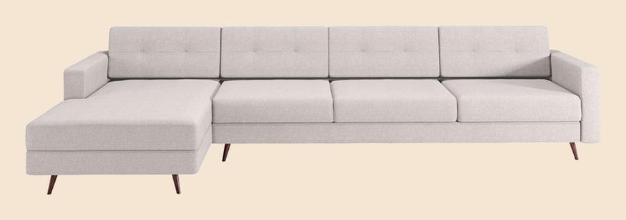 Sofá 4 Lugares Living com Chaise Esquerdo Pé Palito Linho Cotton Cru