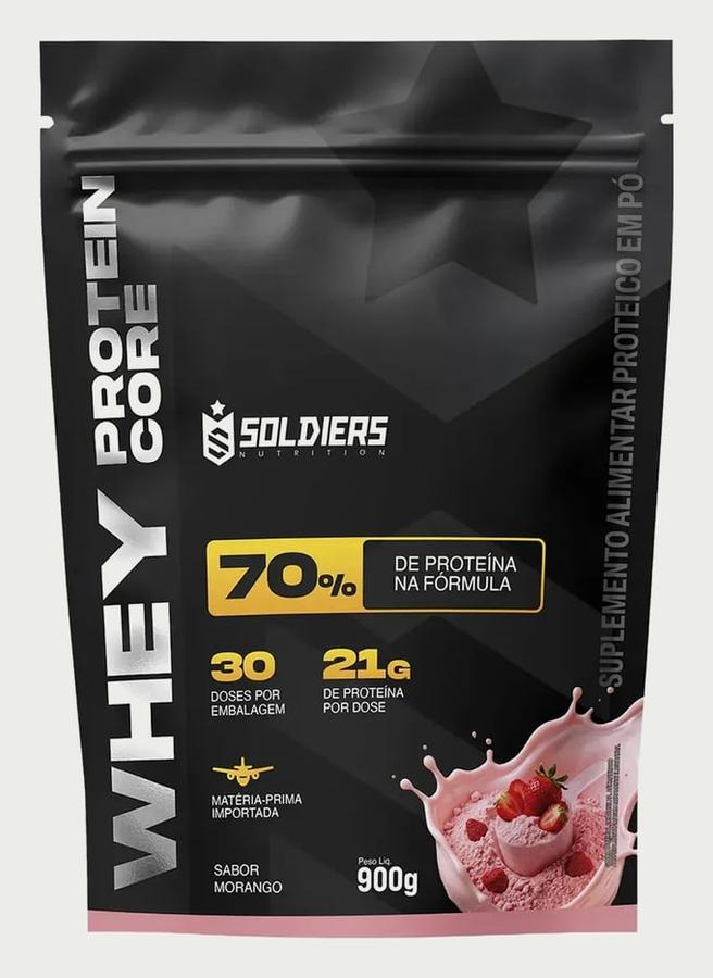 Whey Core 70% de Proteina Concentrada - Morango 900g - Soldiers Nutrition