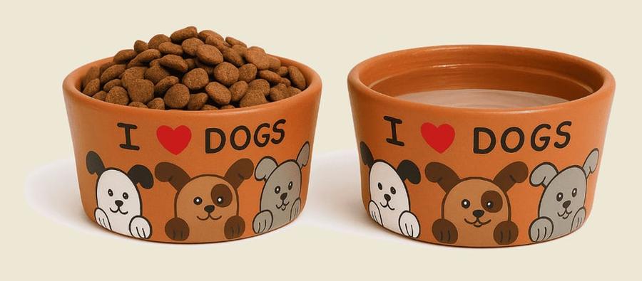 Comedouro e Bebedouro para Cachorros – Kit com 2 Tigelas de Barro Pintadas à Mão, Feitas de Forma Artesanal