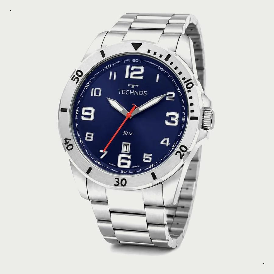 Relógio Technos Masculino 2115NAP/1A 45 Milímetros Casual em Aço Inoxidável Prova D´Agua 50 Metros com Calendário Fundo Azul