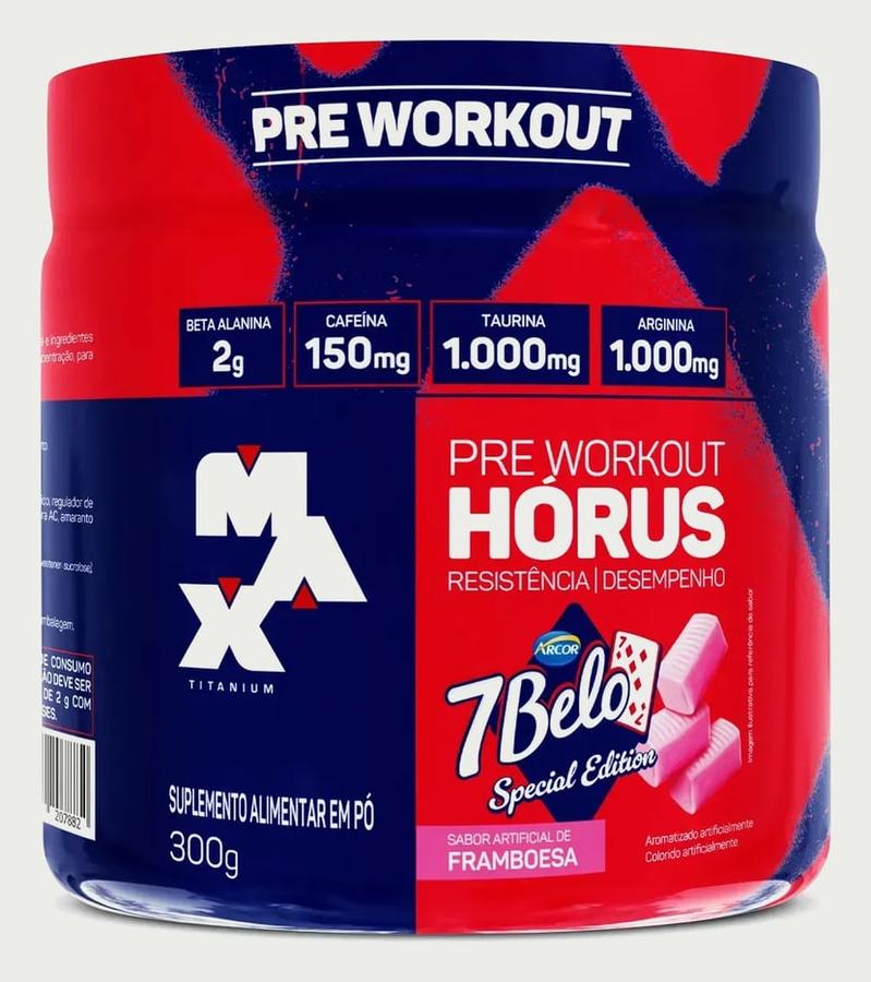 Pré Treino Hórus 7 Belo Max Titanium 300g Sabor Framboesa 150mg Cafeína Energia Foco Performance