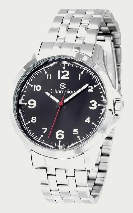 Relógio Masculino Champion Analógico com Pulseira em Aço Inoxidável Prateado e Mostrador Preto
