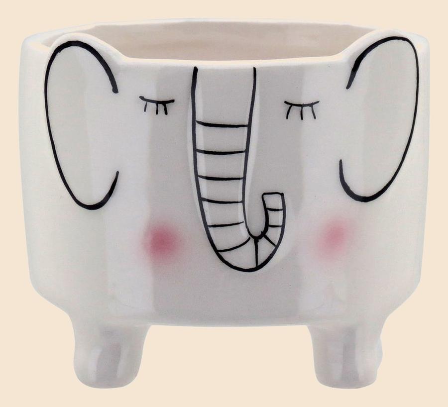 Cachepô 8x9x9cm Cerâmica Branco Elefante Planta Suculenta Cacto Flores Enfeite Sala Jardim Casa