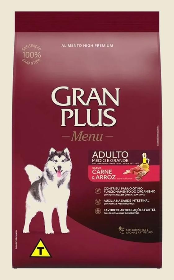 Ração Gran Plus Menu Cão Adulto Médio e Grande Carne Arroz 15kg