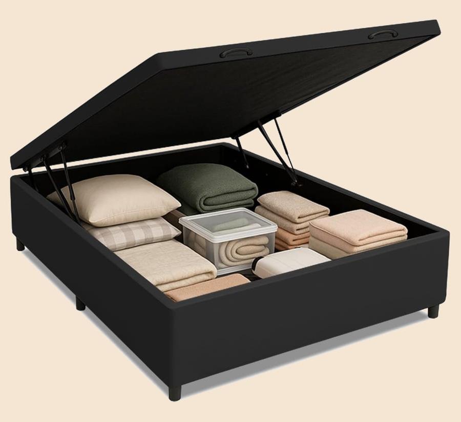 Cama Box com Baú Casal com 41cm de Altura Prince Preto